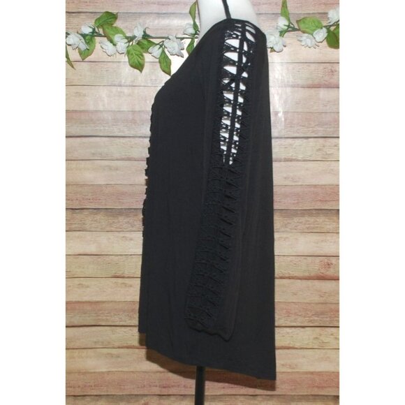 Shannon Ford Women's Black Blouse Top Size 2X Long Sleeve Stretch Open Weave - Picture 4 of 9